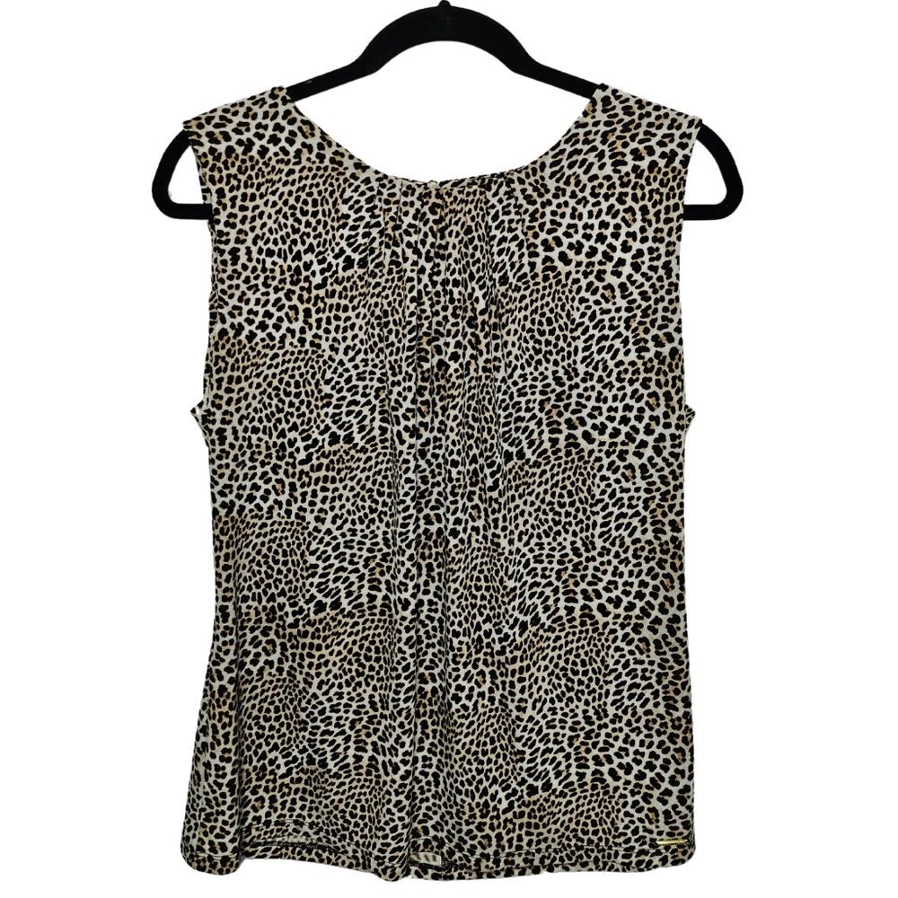 Calvin Klein Leopard Print Pleated Crew Neck Tank Top Career Wear Women's Large